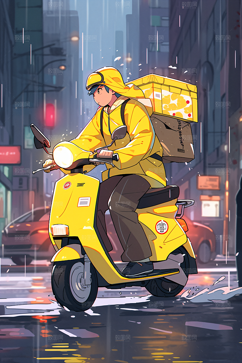 外卖员闪送服务行业插画