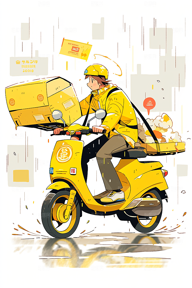 外卖员职业快件插画