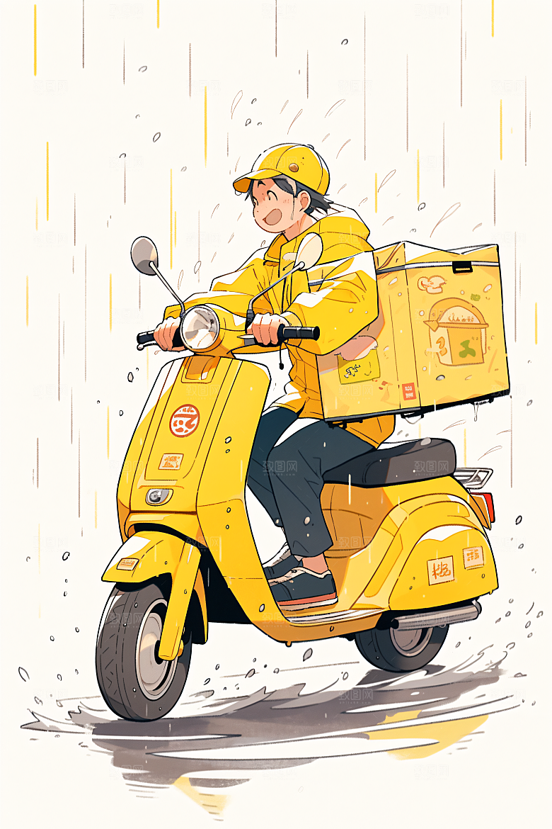 外卖员手绘准时送达插画