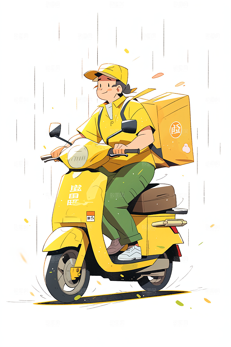 外卖员跑腿小哥物流插画