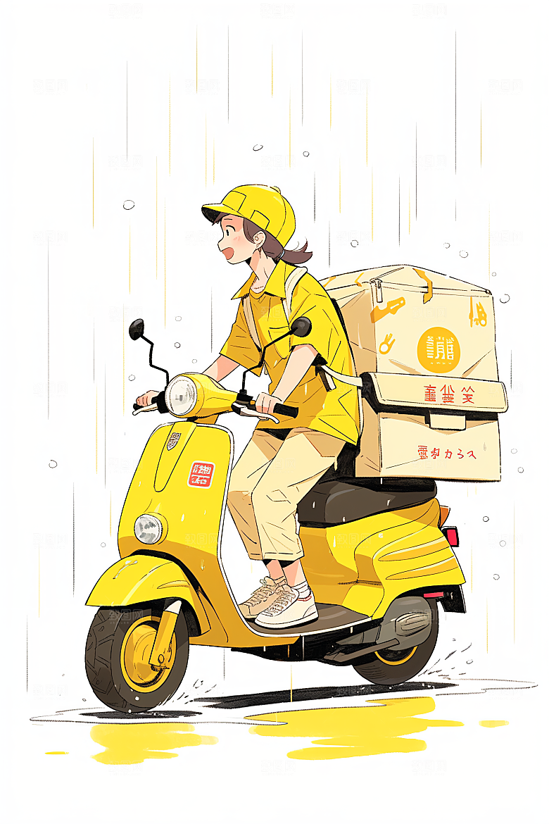 外卖员准时送达高清插画