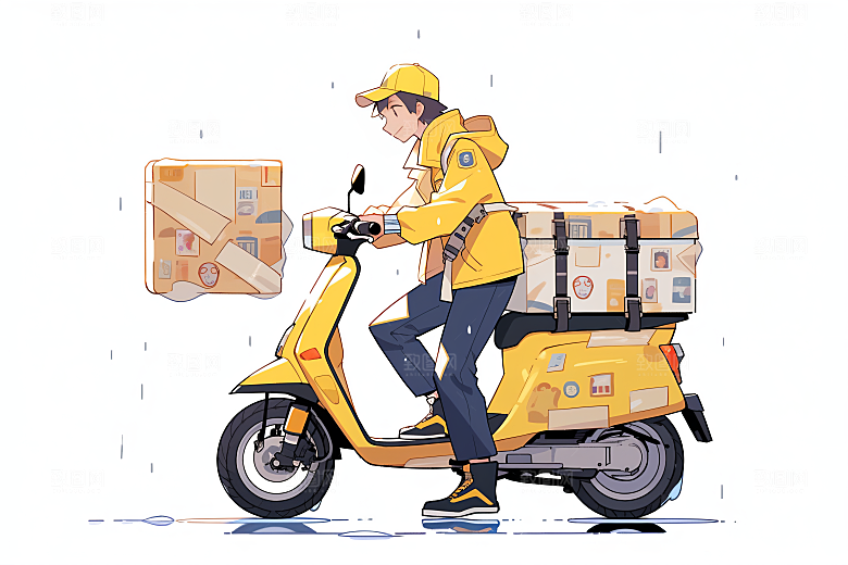 外卖员准时送达跑腿小哥插画
