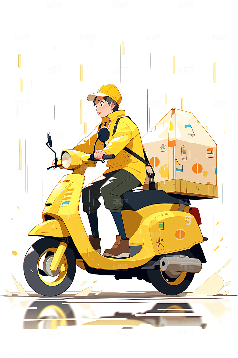 外卖员服务行业职业插画