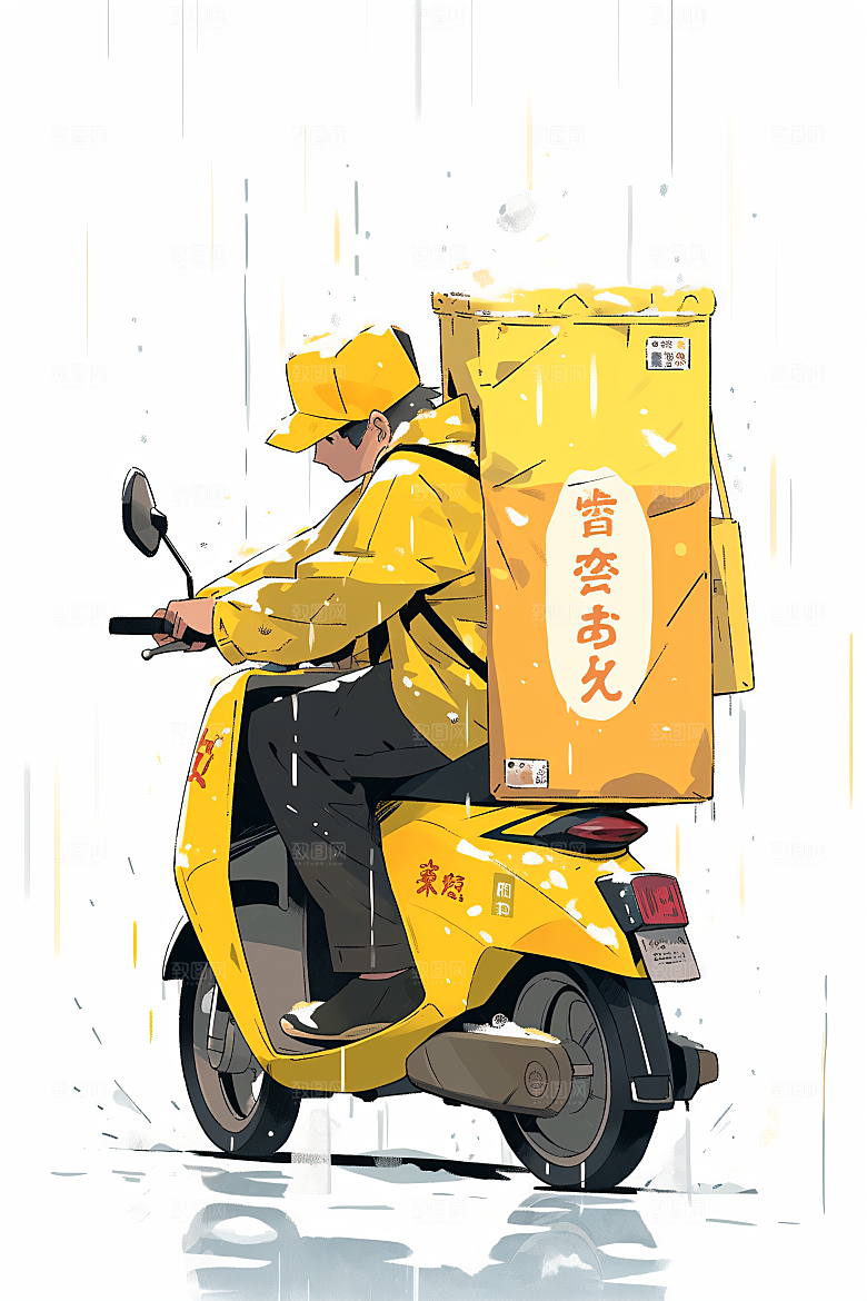 外卖员手绘快递插画