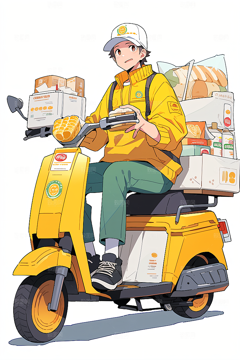 外卖员手绘快递插画