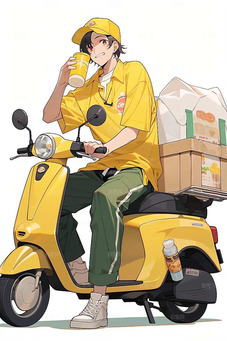 外卖员物流服务行业插画