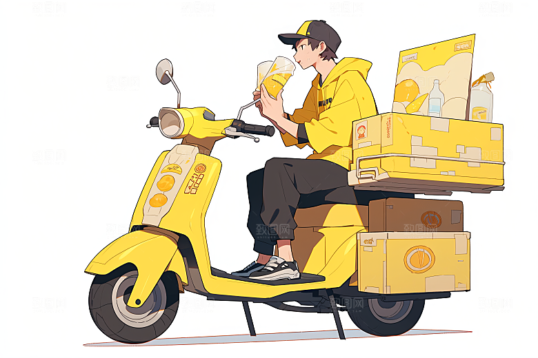 外卖员跑腿小哥物流插画