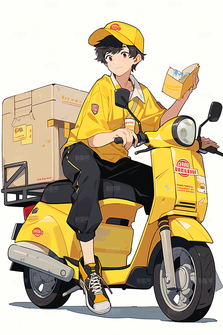 外卖员高清物流插画