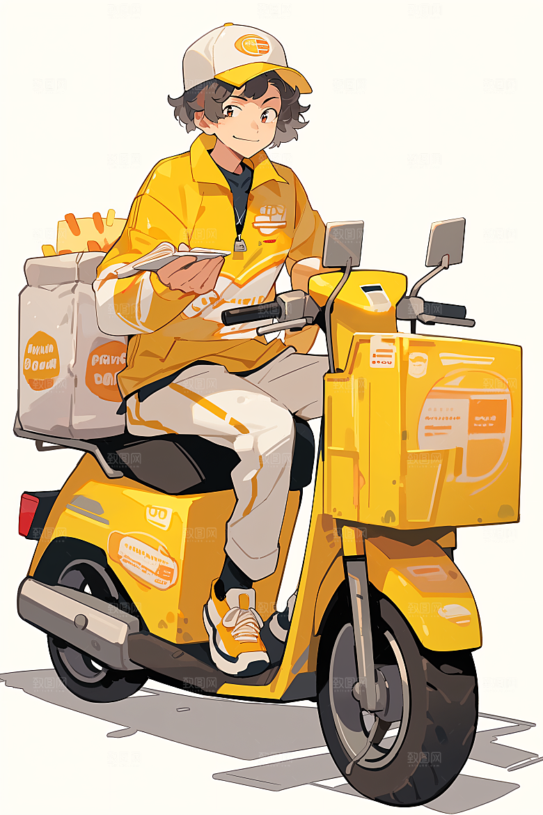 外卖员跑腿小哥服务行业插画