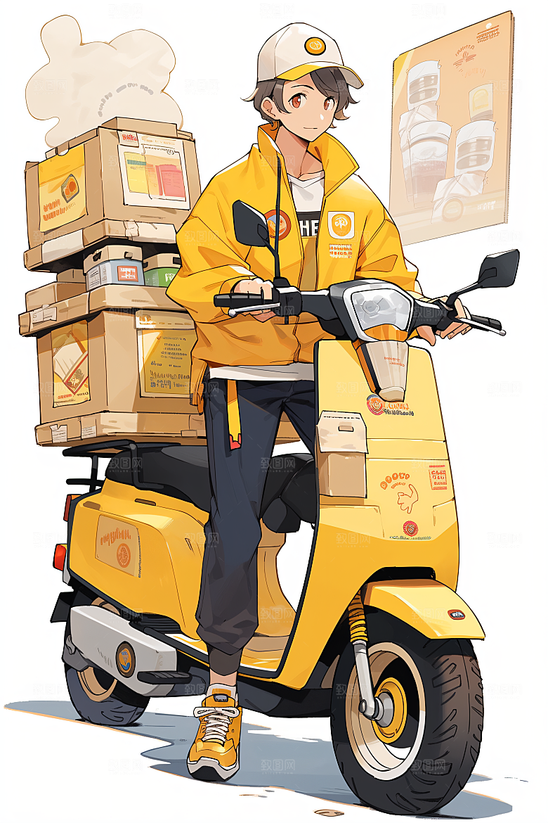 外卖员手绘物流插画