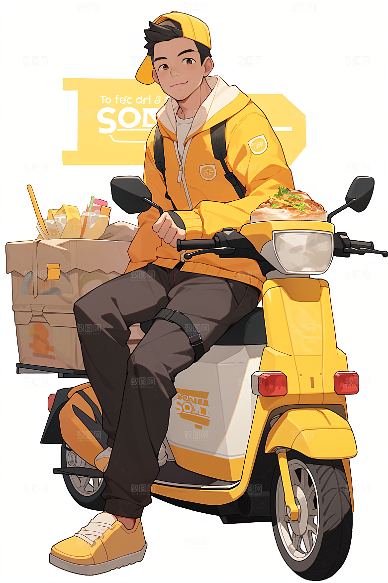 外卖员服务行业准时送达插画