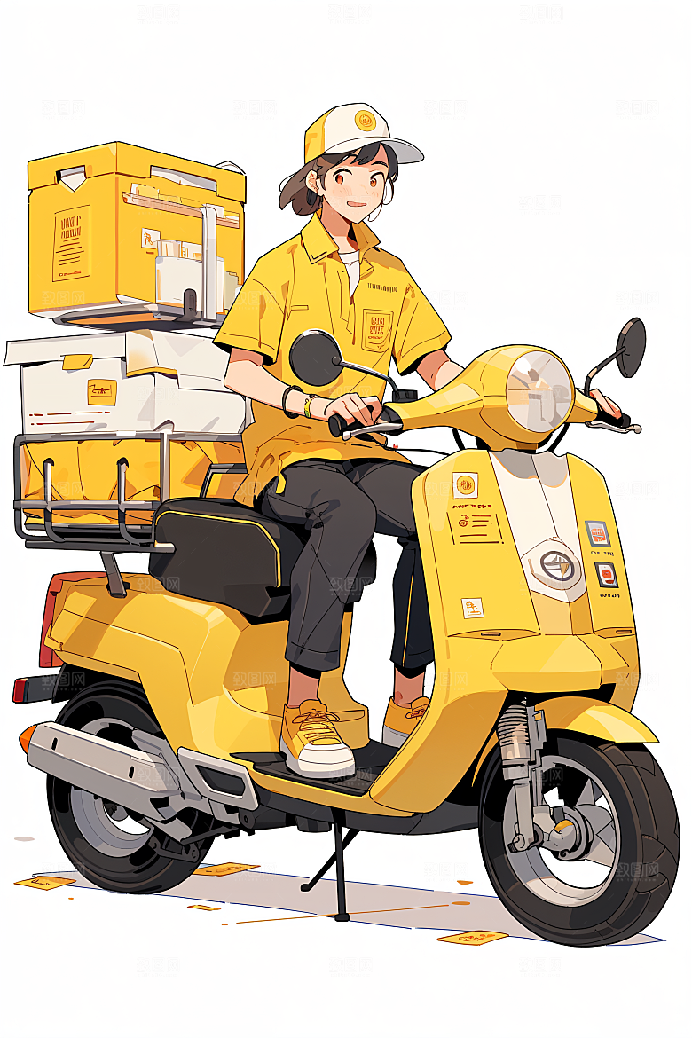外卖员职业物流插画