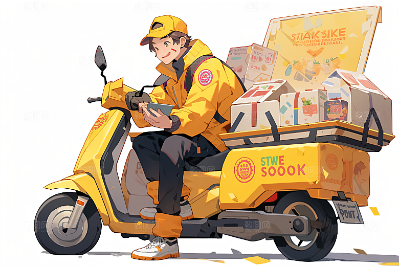 外卖员物流快件插画