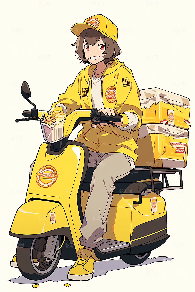 外卖员服务行业高清插画