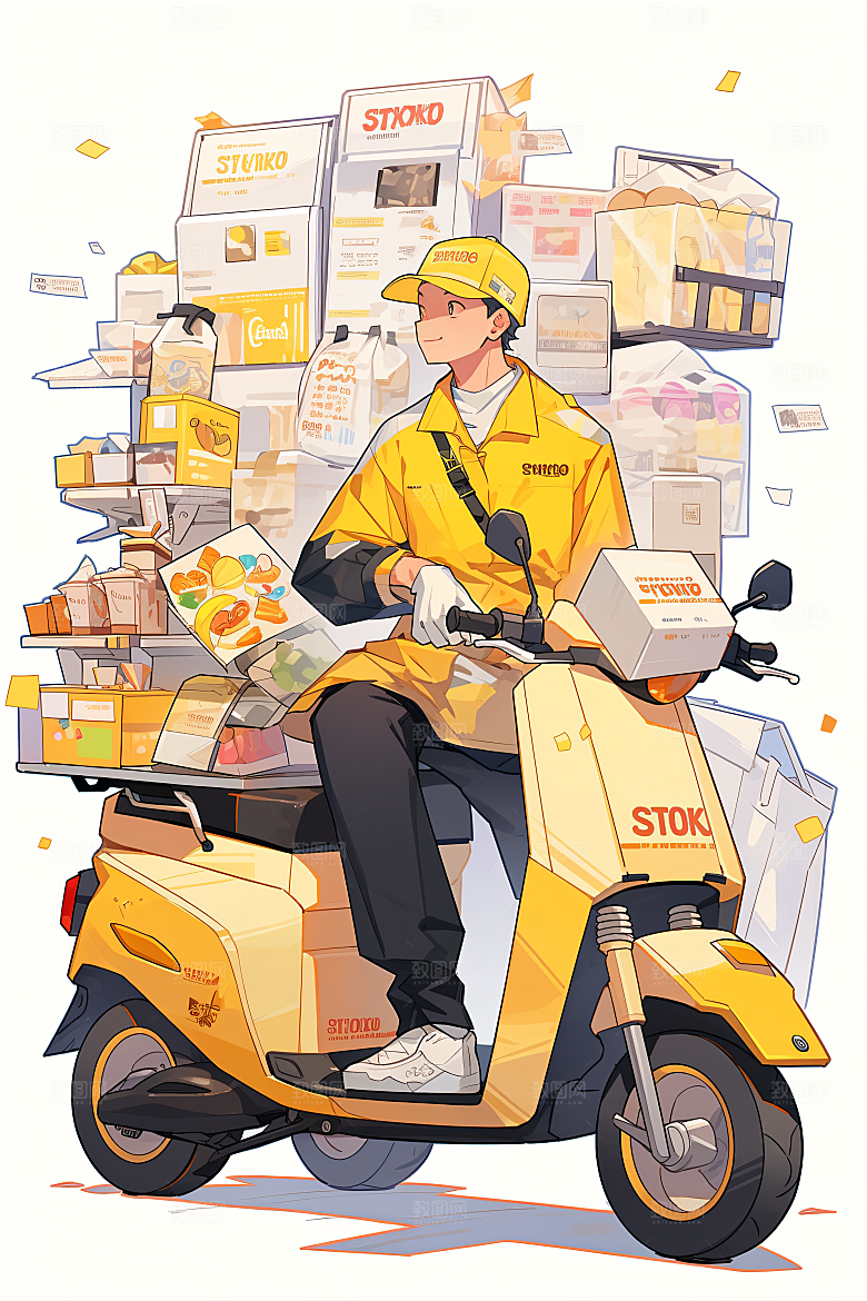 外卖员物流快件插画
