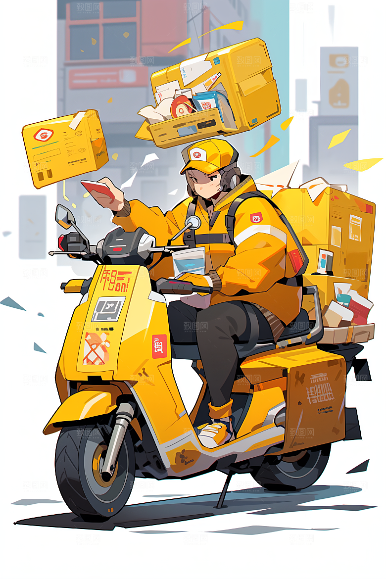 外卖员快件服务行业插画