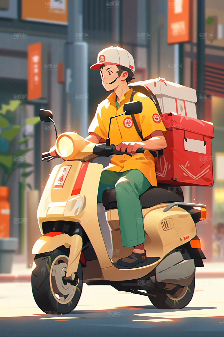外卖员快件服务行业插画