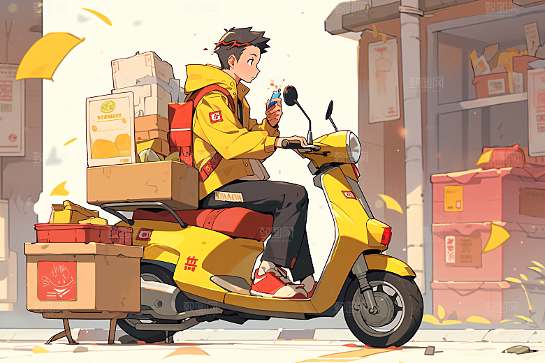 外卖员闪送手绘插画