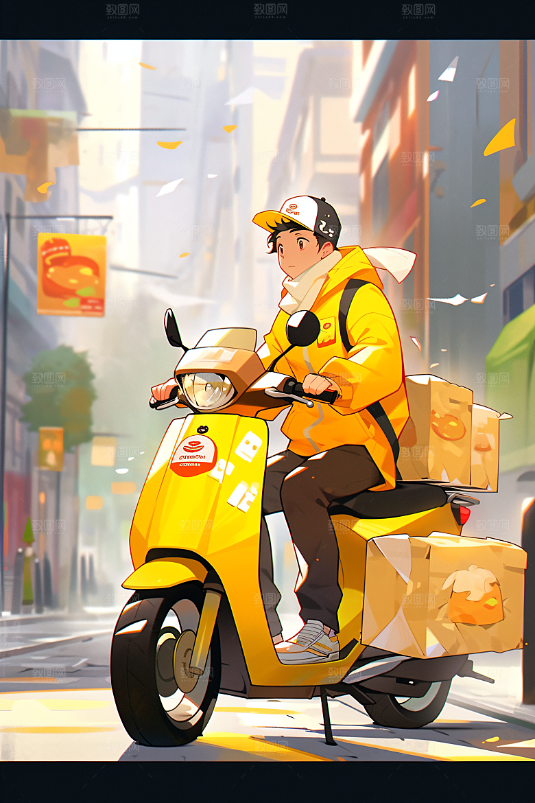 外卖员手绘物流插画