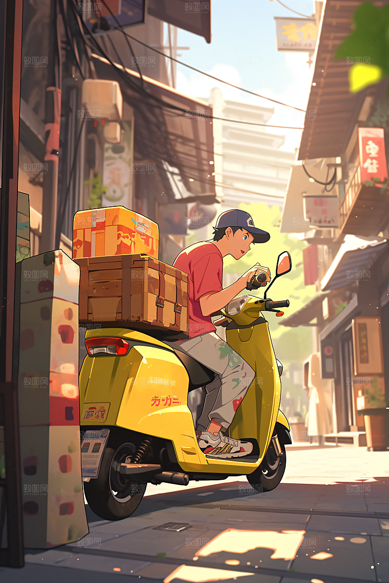 外卖员闪送跑腿小哥插画