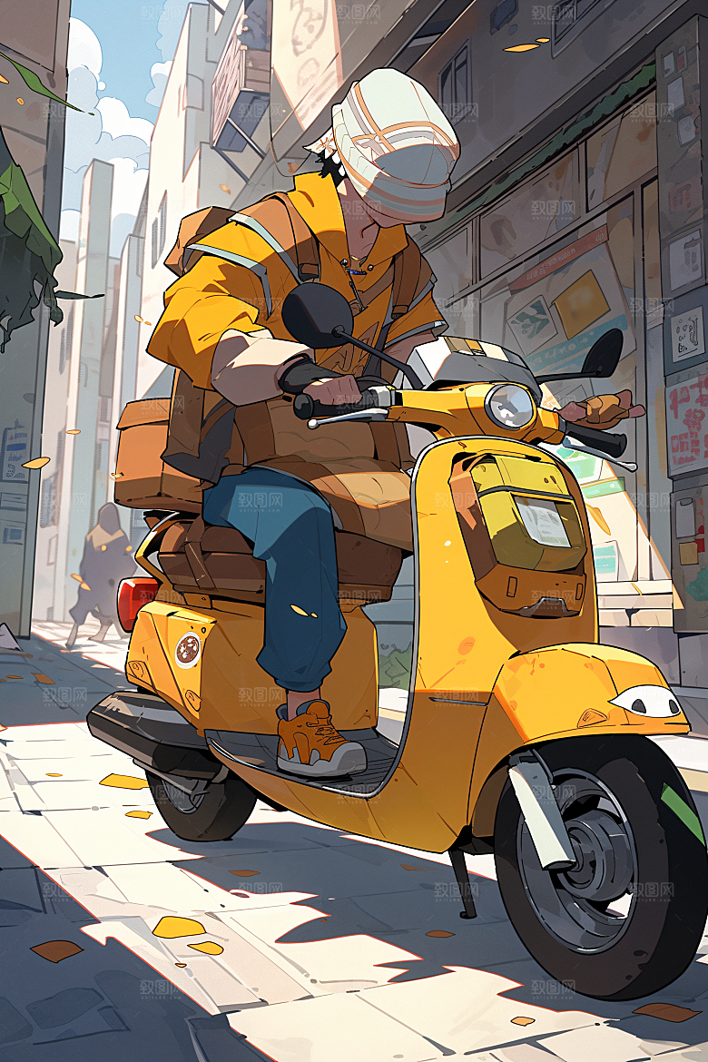 外卖员服务行业物流插画