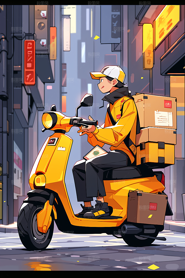 外卖员高清跑腿小哥插画
