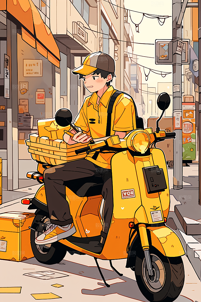 外卖员高清物流插画