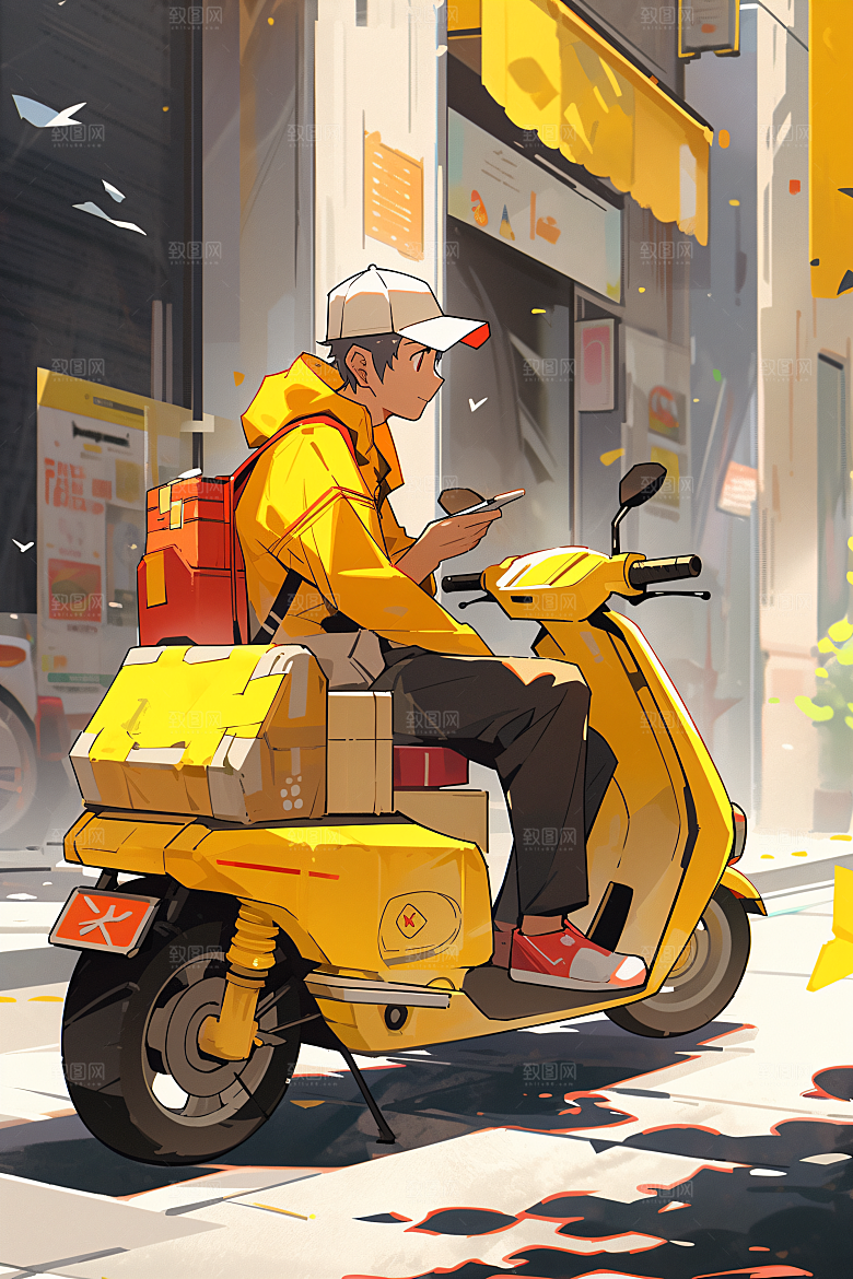 外卖员职业服务行业插画