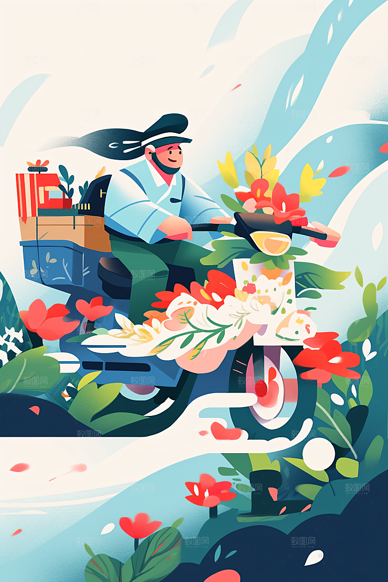 外卖员物流闪送插画