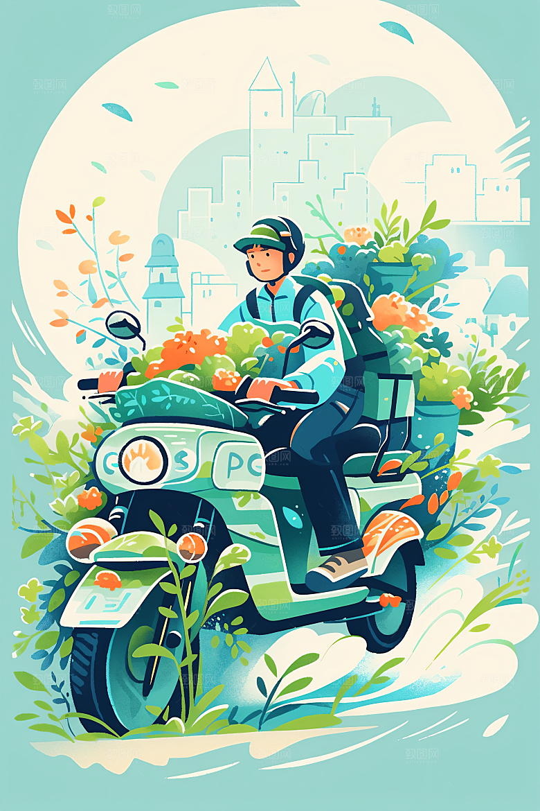 外卖员闪送服务行业插画