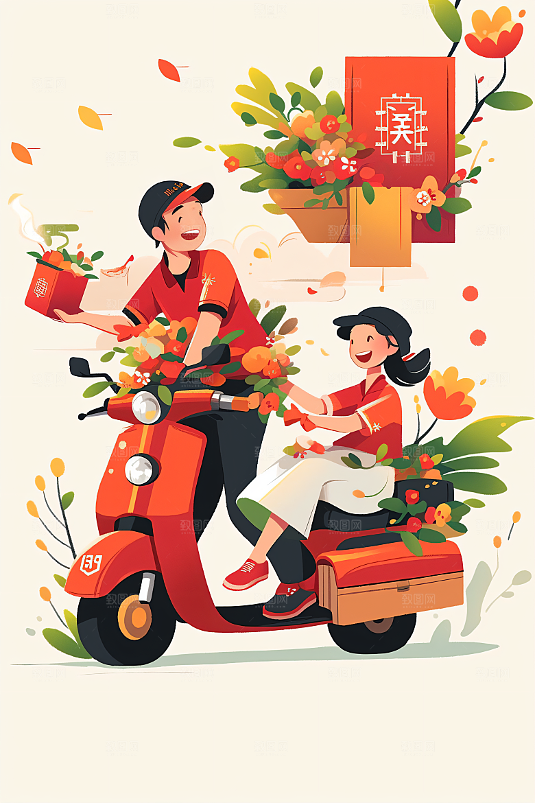 外卖员闪送手绘插画