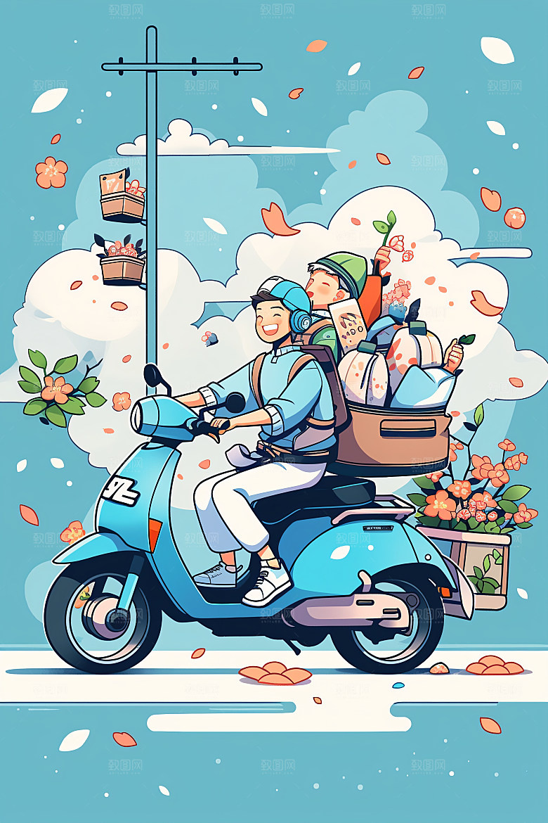 外卖员跑腿小哥服务行业插画