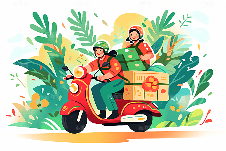 外卖员物流职业插画