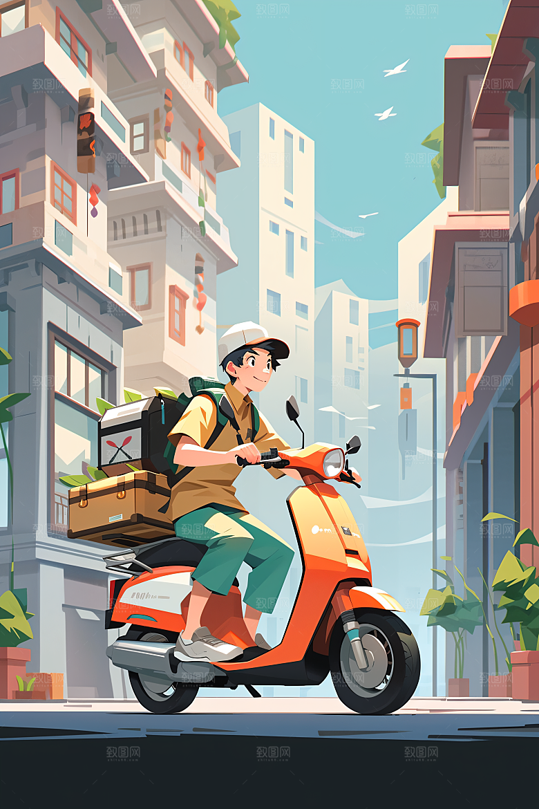 外卖员快件高清插画