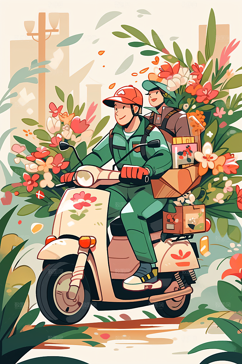 外卖员准时送达闪送插画