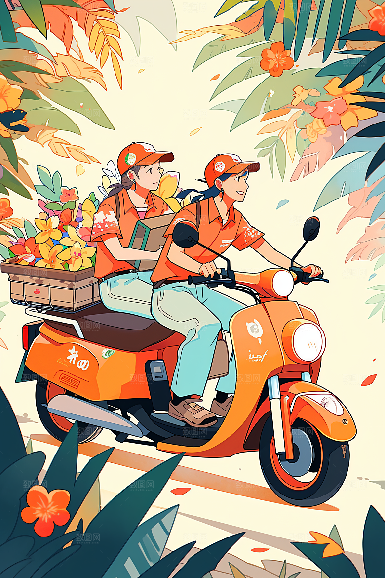 外卖员物流快递插画