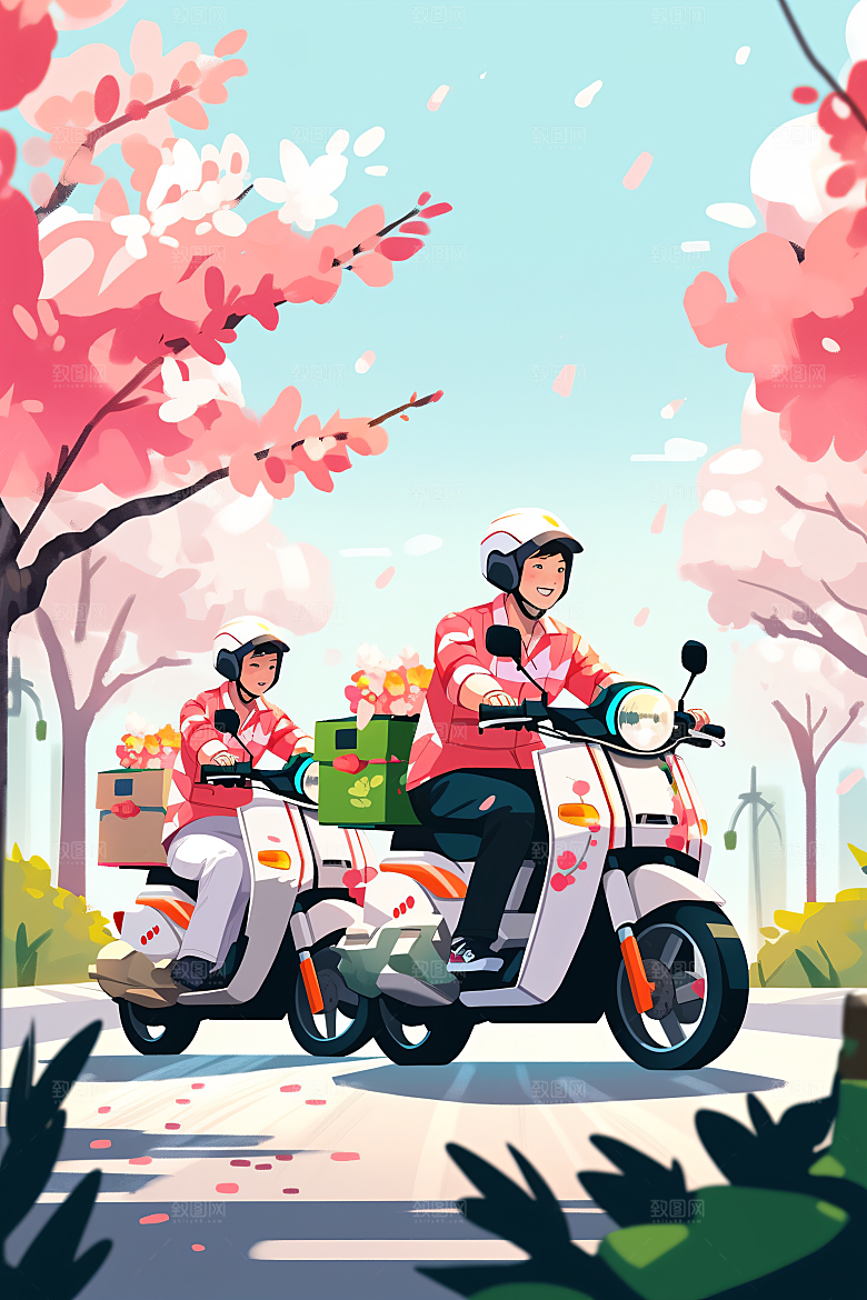 外卖员物流跑腿小哥插画