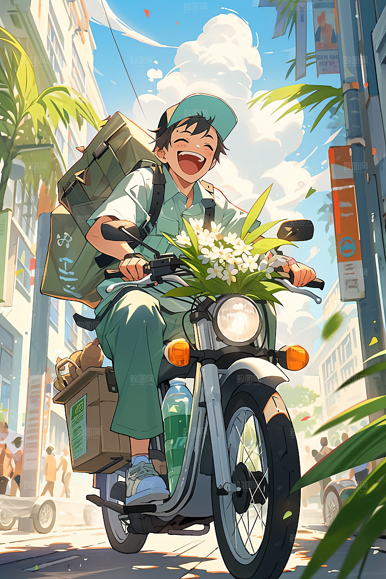 外卖员高清物流插画