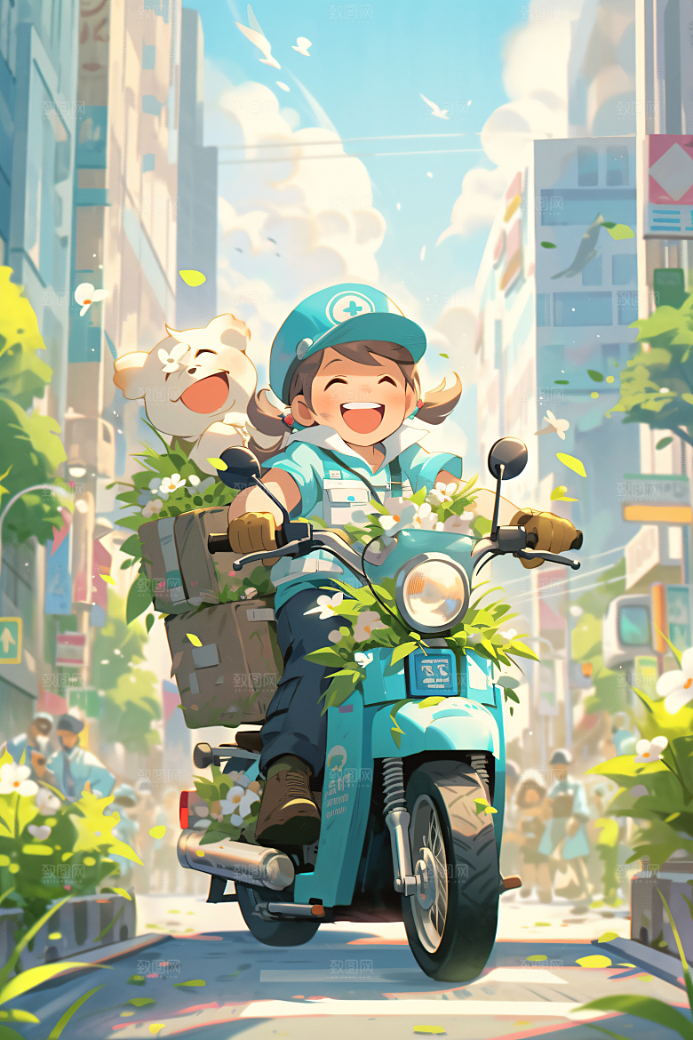 外卖员快递闪送插画