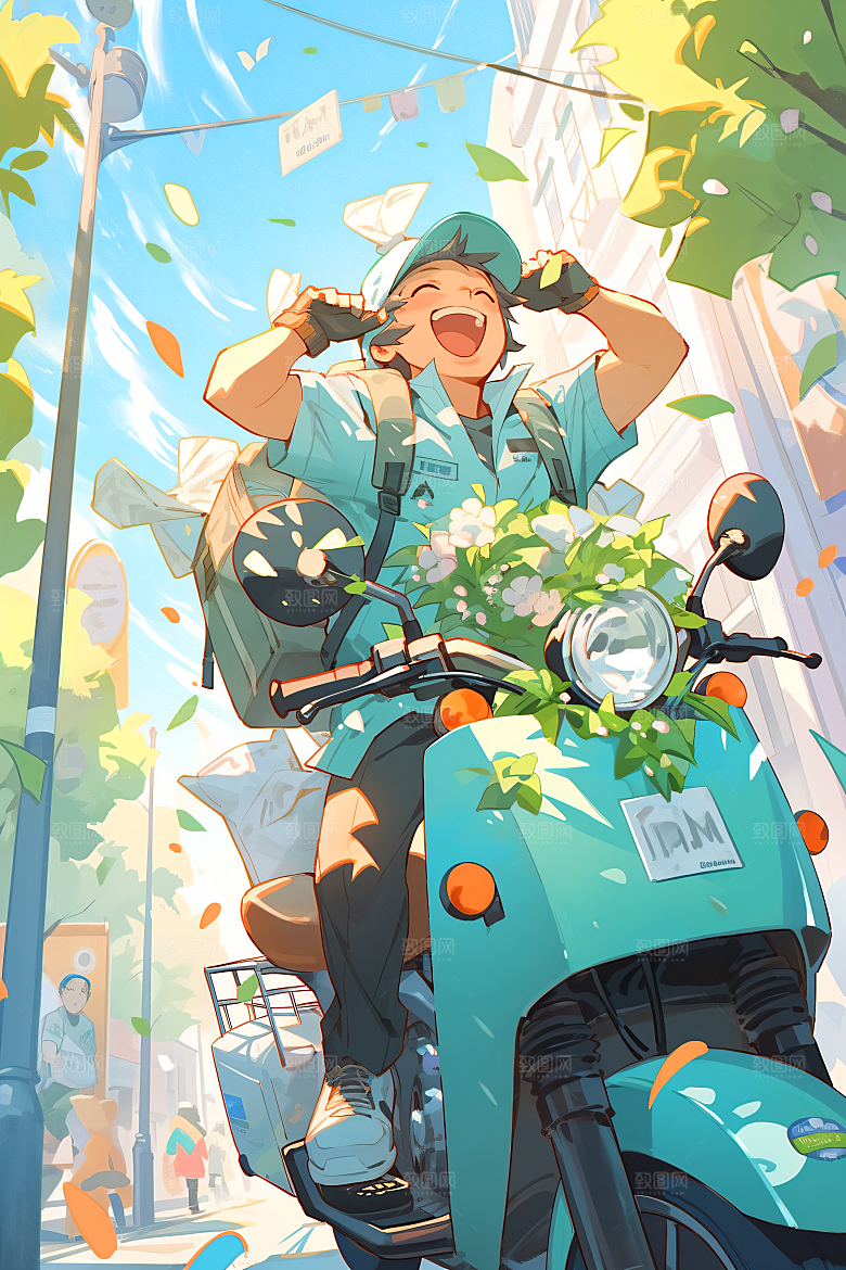 外卖员快件快递插画