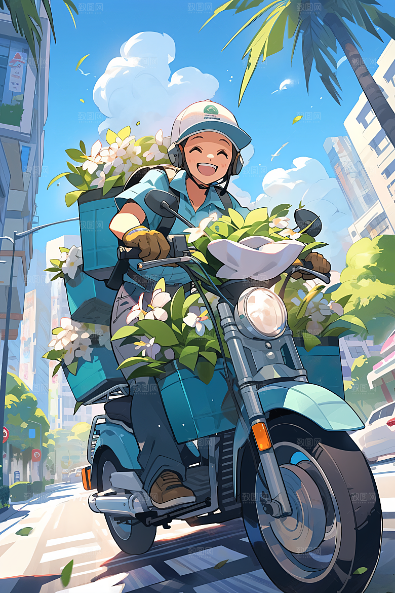 外卖员高清快件插画