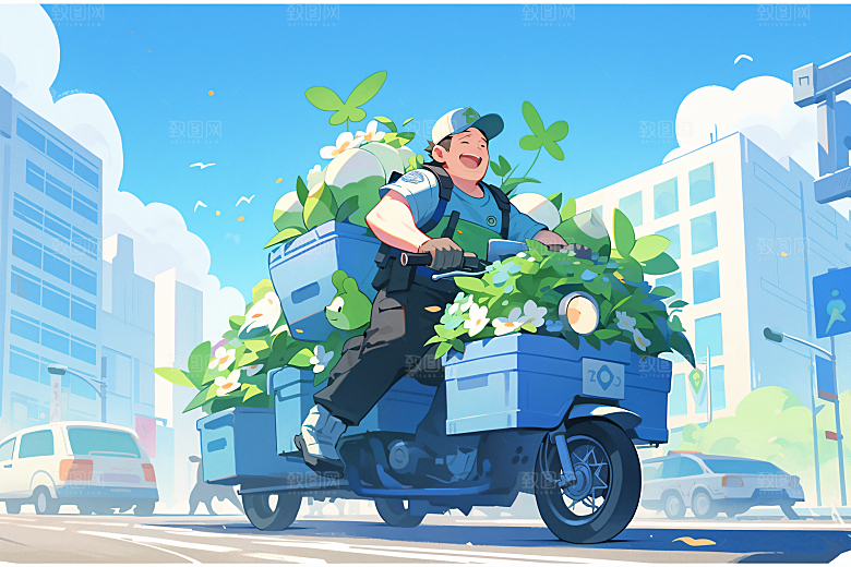 外卖员跑腿小哥手绘插画