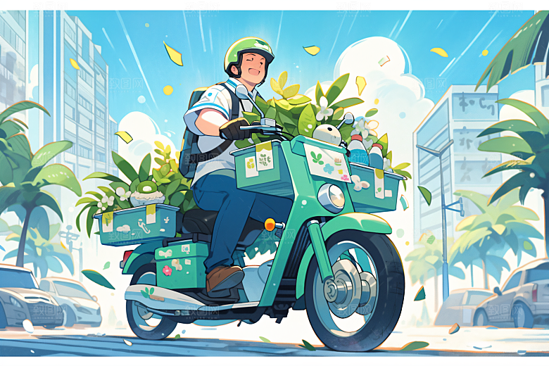 外卖员职业准时送达插画
