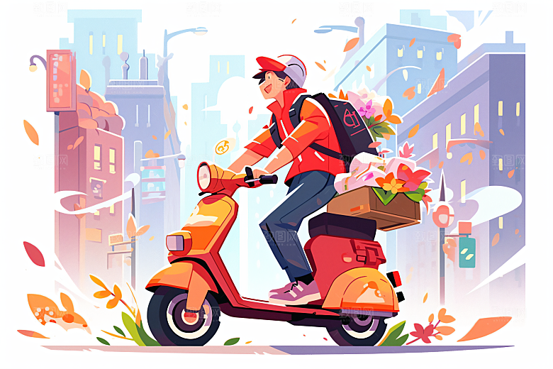 外卖员快递快件插画