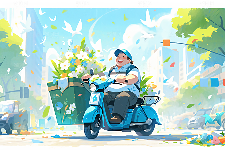 外卖员跑腿小哥物流插画