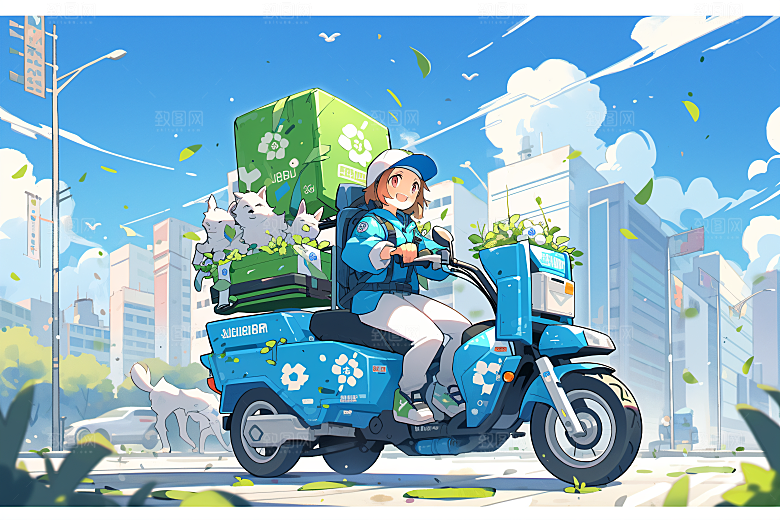外卖员职业手绘插画