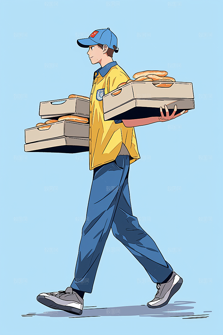 外卖员跑腿小哥物流插画