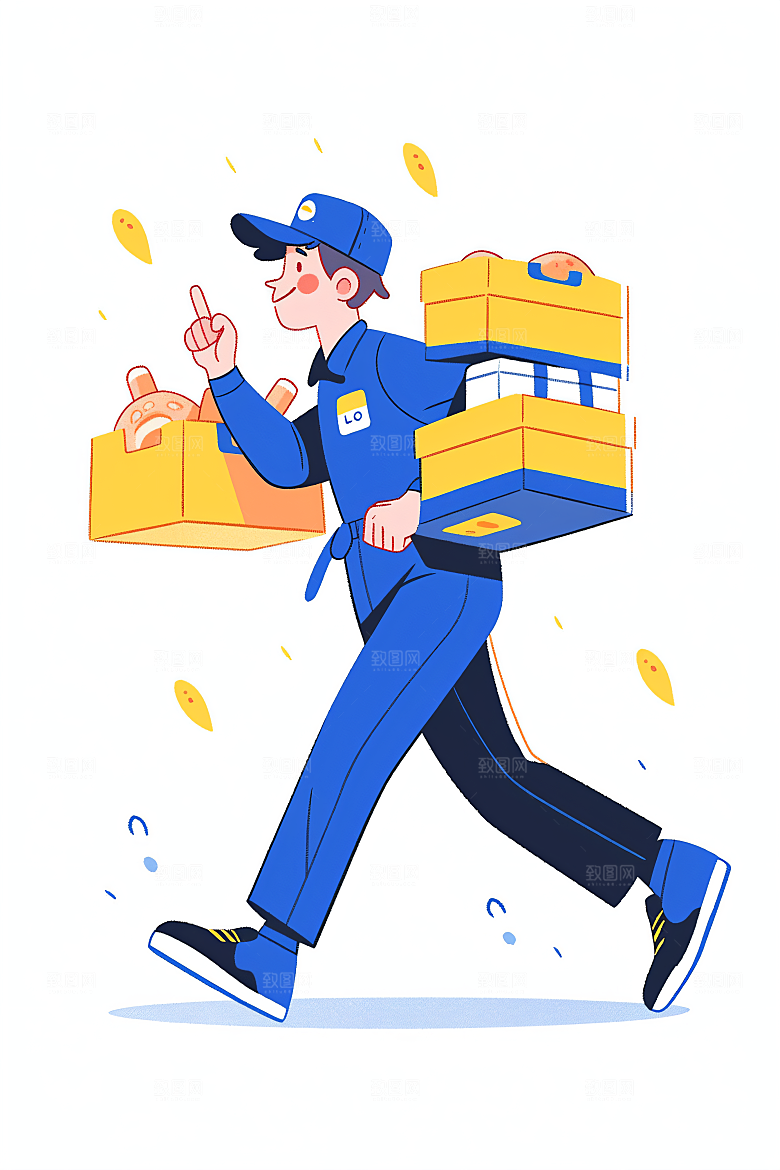 外卖员服务行业物流插画