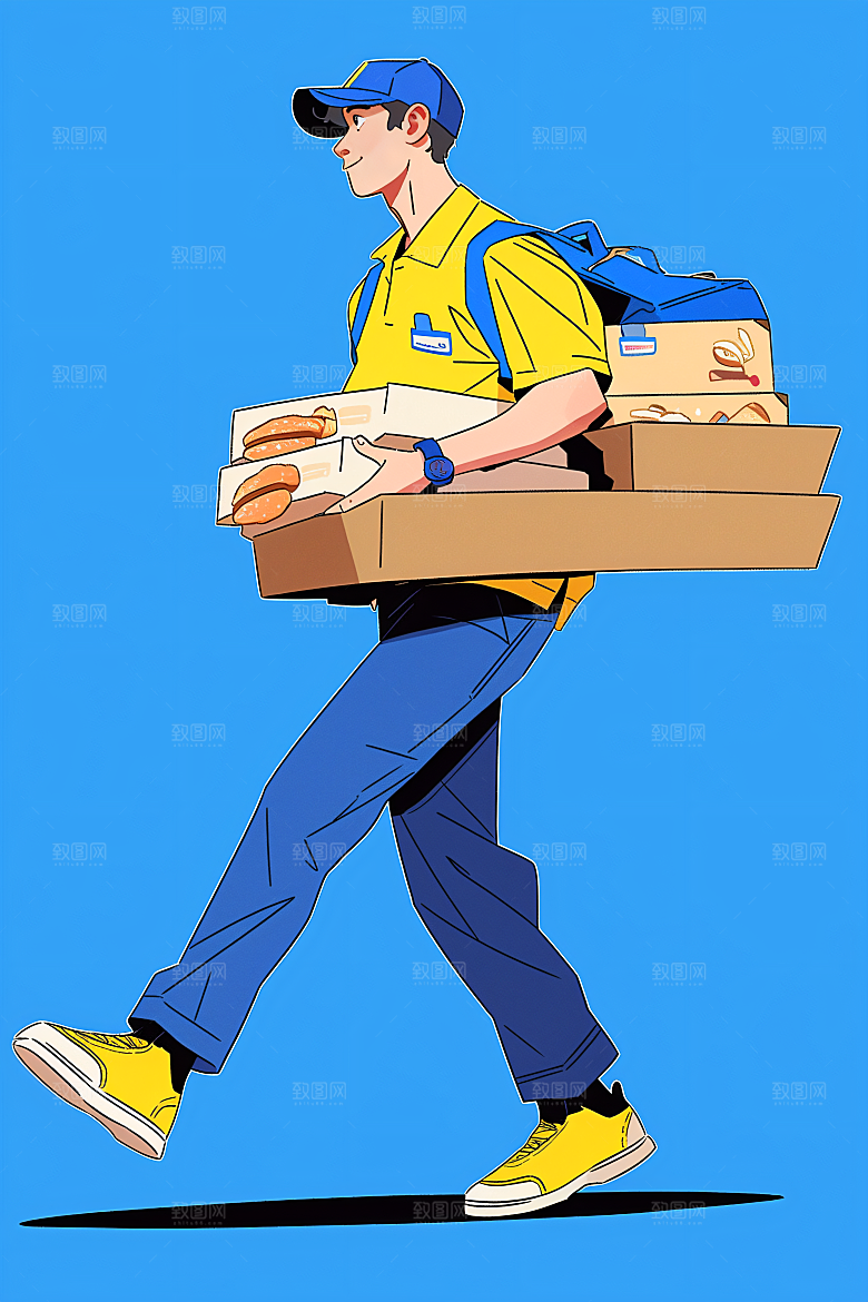 外卖员快件快递插画