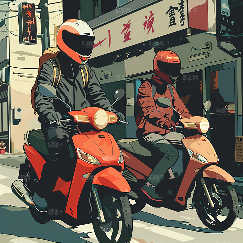 外卖员快递职业插画